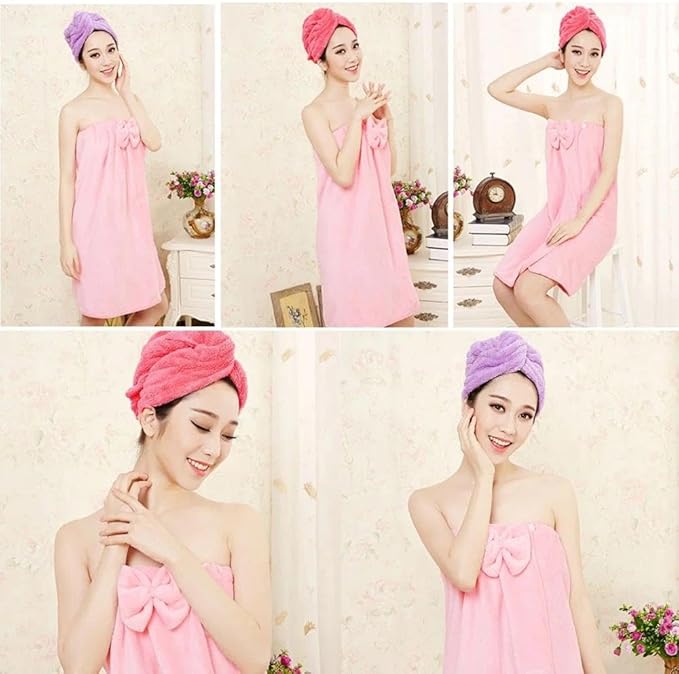 ADOGO Microfiber Hair Towel - 2 Pack Hair Turbans for Wet Hair, Drying Hair Wrap Towels for Women and Kids - Suitable for All Hair Types（Pink，Purple）