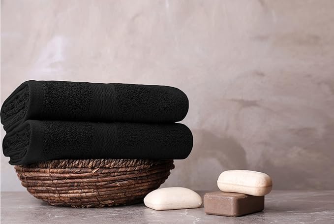 Avalon Towels Bath Towels for Bathroom 100% Cotton Black Bathroom Towels Pack of 6 (22x44 inches) - Quick Drying Bath Towels Set Small, Light Weight & Absorbent Perfect Gym & Pool Towel Set