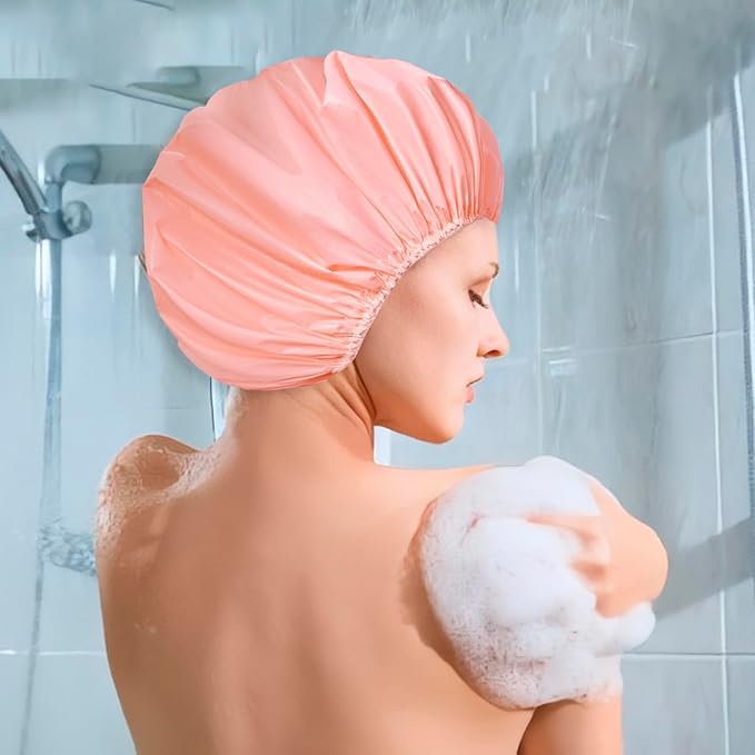 12 PCS Shower Caps for Women, Double Side Waterproof Shower Cap, Reusable Elastic Bath Caps for Shower, EVA Bathing Shower Caps, Bath Hair Caps - Set A (Purple+Pink+Blue+Green)