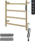 Heated Towel Rack, 4 Bar Wall Mounted Towel Warmer with Timer, Plug in/Hardwired Towel Dryer for Bathroom, Gold
