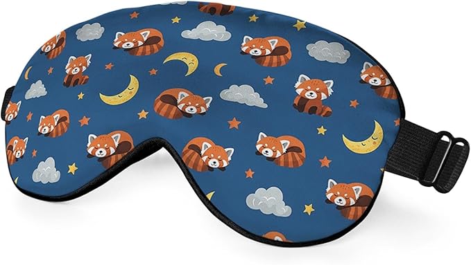 Red Panda Silk Sleep Mask Stars Moon Cloud Night Blue Sleeping Soft Eye Shade Cover for Men Women Boy Girl Airplane Travel with Elastic Strap