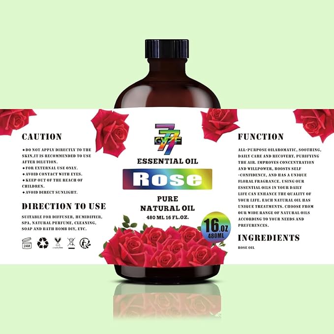 Rose Essential Oil - GV77ZF Rose Oils for Diffusers, Humidifiers, DIY Candles, Soap, Cleaning, Home, Office, Yoga, Massage, Gifts - 16 fl oz (480 ml)