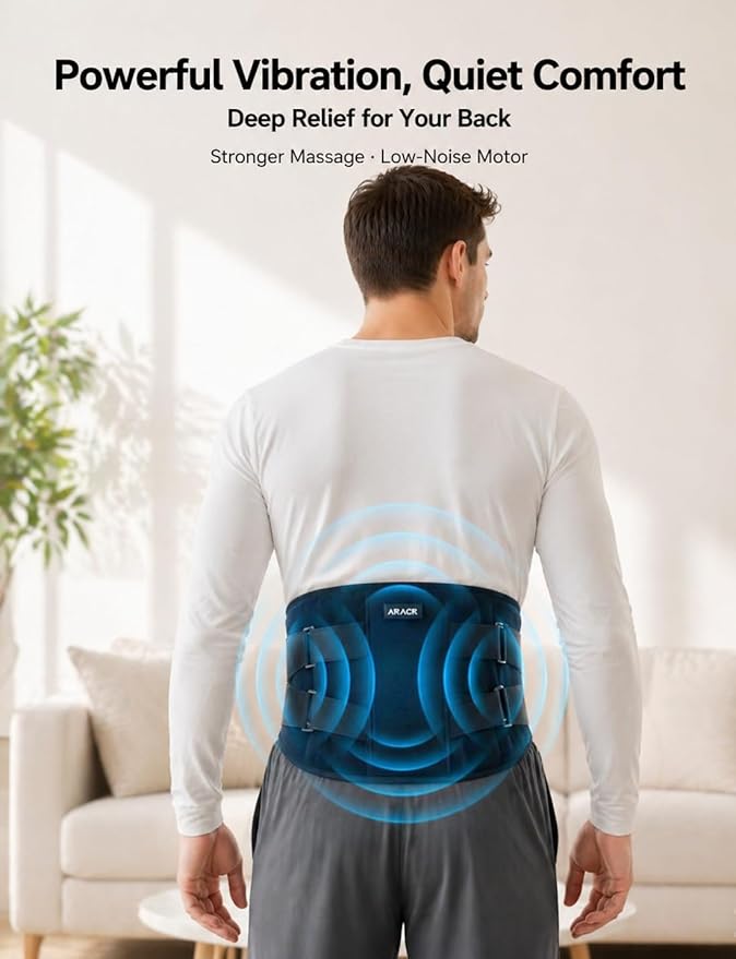 Cordless Heating Pad with Massager for Back Pain Relief, Gift for Women Men Mother Father, 47-60" Portable Lower Back Massager, Wearable Wireless Heating Pad for Cramps with 3 Heat&Timer, 5 Vibration