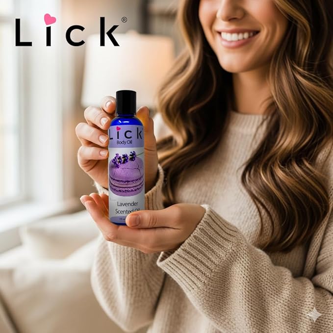 LICK Lavender Floral Scented Body Oil – Lightweight Daily Hydration with Almond Oil & Vitamin E – 4 oz