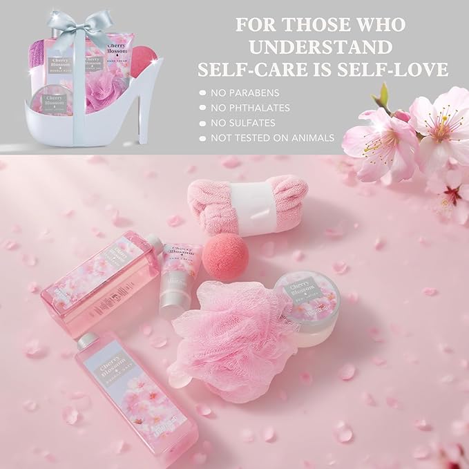 Spa Luxetique Mothers Day Gifts for Women 8pcs High Heel Gift Set for Women Elegant Cherry Blossom Spa Gifts for Womens Birthday Gifts for Womens Wife Sister Girlfriend Friend