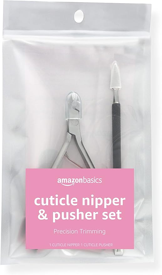 Amazon Basics Cuticle Nipper and Pusher Set, Manicure and Pedicure Nail Care Tools, Black