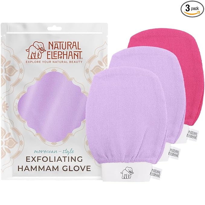 Natural Elephant Exfoliating Hammam Glove (2 Purple and 1 Pink (Pack of 3))