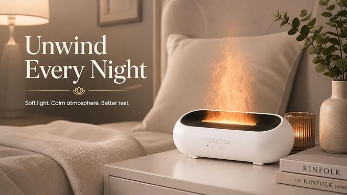AquaAura Flame Effect Diffuser, 160ml Essential Oil Diffuser with Realistic Flame Mist, 7 LED Colors, Timer & Auto Shut-Off for Bedroom, Home, Office
