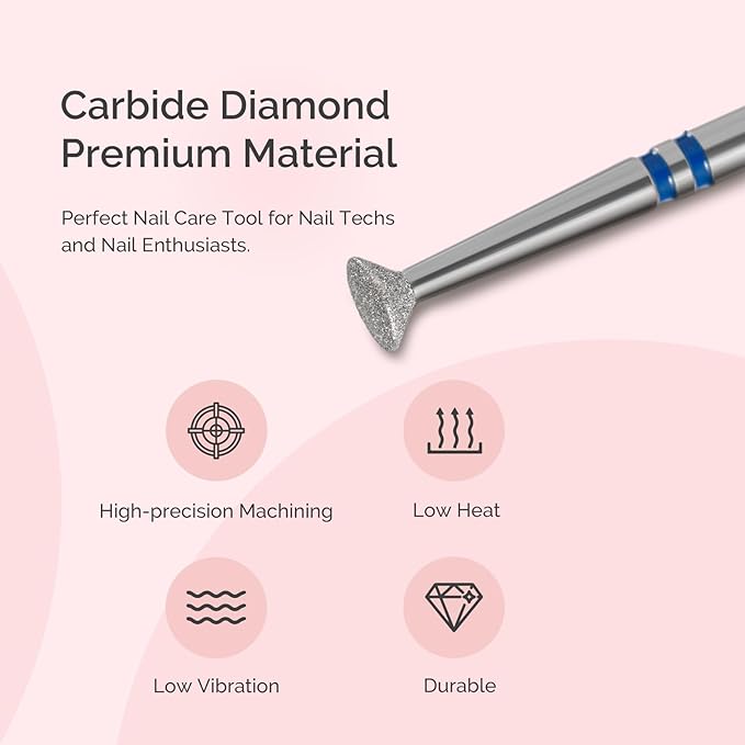 MelodySusie 4mm Inverted Tapered Cuticle Clean Nail Drill Bit 3/32'', Professional Safety Carbide Diamond Under Nail Cleaner for Cuticle Dead Skin Nail Prepare, Beginners Bits, Series Bit-S, Medium