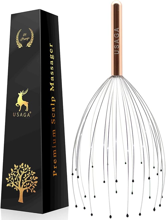 USAGA 28 Fingers Head Scratcher, Head Massager, Scalp Massager for Scalp Body Relaxing (Golden)