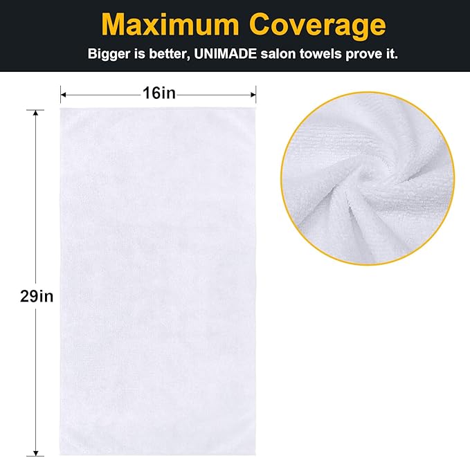 UNIMADE Salon Towels 2 Pack, Super Soft Microfiber Hand Towel, Highly Absorbent Hair-Drying Cloth for Gym, Bath, Spa Use and Home Beauty Care - White (16x29 inch)