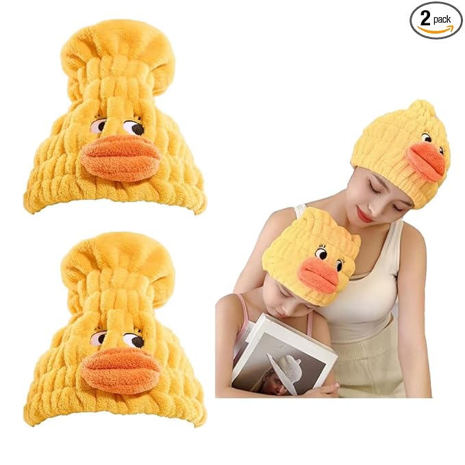 2-Pack Ultra Absorbent Boys Duck Hair Dry Wrap Towel, Cute Animal Quick Drying Cap for Kids, New Microfiber Hair Towel Wrap Dry Turban Soft Plopping Head Towels Shower Cap