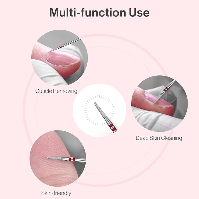 MelodySusie 1.8mm Round Tapered Cuticle Clean Nail Drill Bit 3/32'', Professional Safety Carbide Diamond Under Nail Cleaner for Cuticle Dead Skin Nail Prepare, Beginners Bits, Series Bit-S, Fine