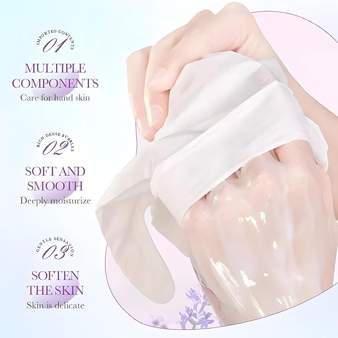 Chicwe 6 Pairs of Hand Masks Moisturizing Glove, Hydrating Hand Masks for Dry Peeling Hands, Exfoliating Collagen Gloves for Smooth Hands (Lavender)