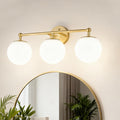 AKEZON Gold Vanity Light for Bathroom, Modern Bathroom Light Fixtures Over Mirror Brushed Gold Vanity Lights 3-Light Wall Sconce with Milky Glass Globe Shade for Mirror Living Room Bedroom Hallway