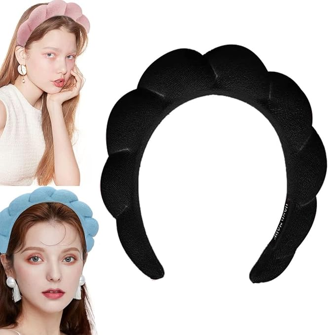Women's Spa Headband, Headband for Washing Face, Makeup Removal, Shower, Skincare (Black, 1 Count)