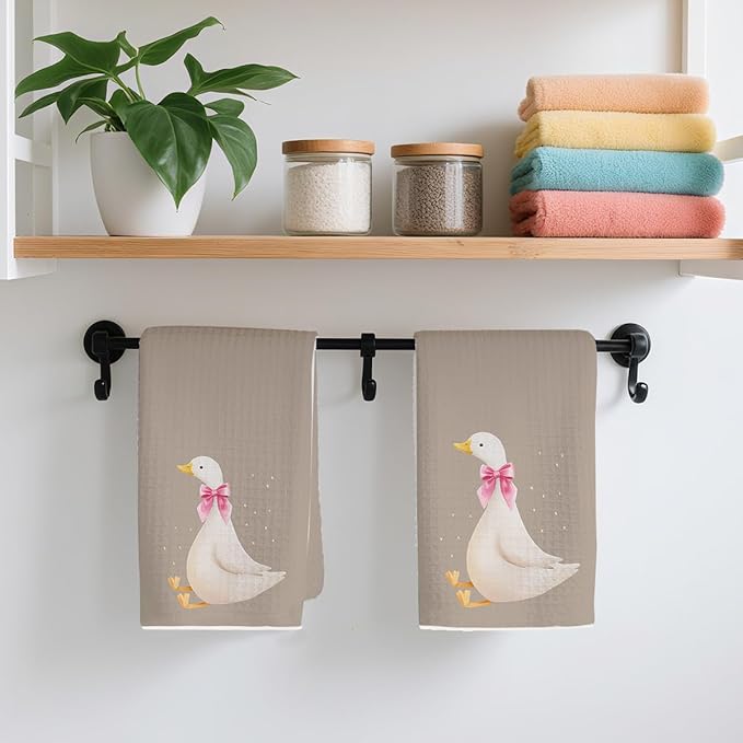 2PCS Cute Goose Gifts Kitchen Towels, Goose Decorative Waffle Weave Dish Tea Hand Towels for Bathroom & Kitchen Deco, Housewarming Farmhouse Gifts for Women Friend