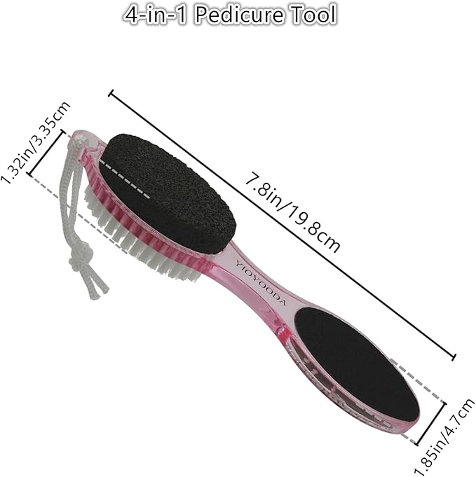 Foot File Callus Remover 4-in-1, Feet Scraper Pedicure Tools with Pumice Stone, Scrubber Brush, Foot Rasp and Sand Paper, Double Sided Multi Purpose, Clear Pink and Blue