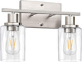 ShineTech 2-Light Bathroom Vanity Light Fixture, Brushed Nickel Bathroom Light Fixtures Over Mirror, Modern Wall Mounted Bathroom Lighting with Clear Glass Shade for Bathroom, Bedroom, Hallway