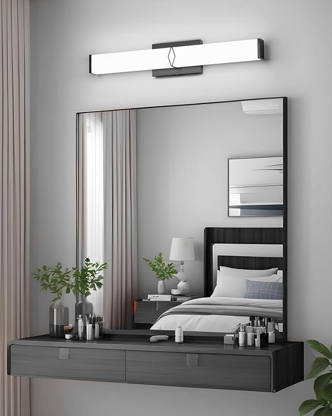 Modern Bathroom Light Fixtures,24inch Dimmable Bathroom Vanity Lights Over Mirror, 25W 2700LM LED Vanity Lights,5700K Matte Black Vanity Lighting Fixtures,ETL Certified Cool White