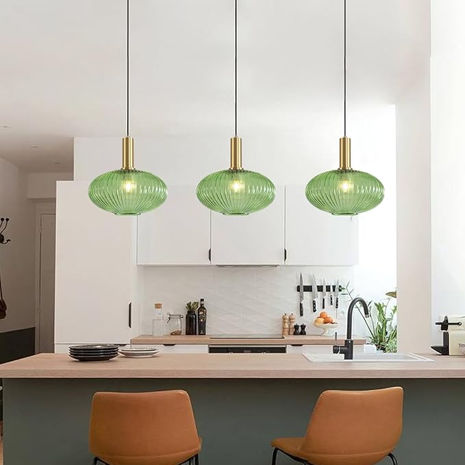 KCO Lighting Modern Gold Globe Pendant Light Black Green Glass Bathroom Fixture Adjustable Brass Round Lights Kitchen Island Large Farmhouse Ceiling (L1143-G)