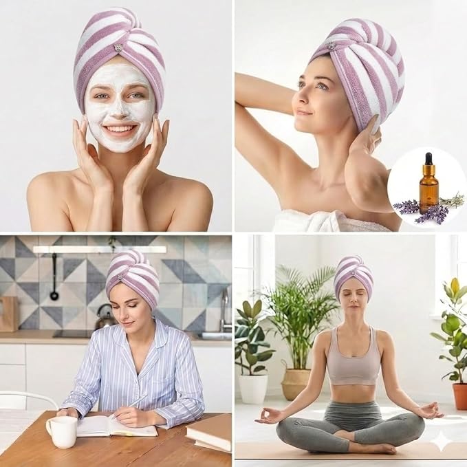 3 Pack Microfiber Hair Towel Wrap for Women, Fast Drying Hair Turban with Button, Anti-Frizz Large Hair Towel for All Hair Styles, Soft & Absorbent Hair Drying Towel
