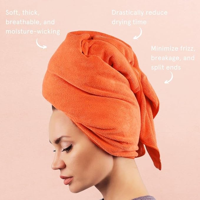 Sleek'e Sleeke Microfiber Hair Drying Towel - Coral, Quick Drying Hair Towel, Reduces frizz, Super Absorbent