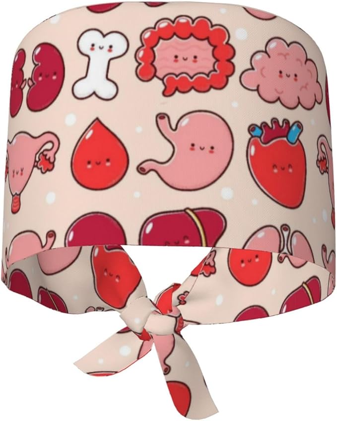 Adjustable Scrub Cap with Buttons & Sweatband, Working Hat with Elastic Tie Back, Unisex Nurse Surgical Caps for Women & Men