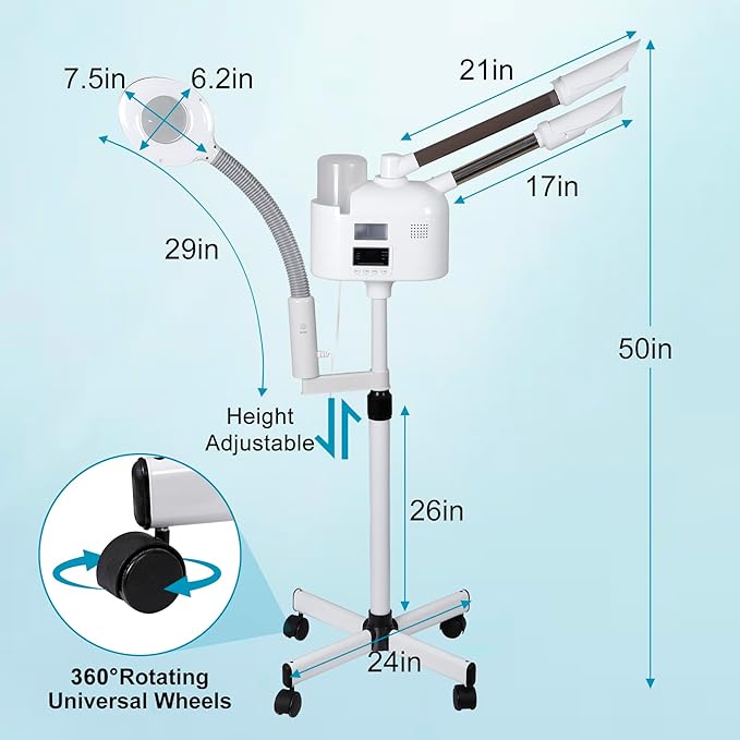 HomGarden Pro 3 in 1 Facial Steamer for Face Deep Cleaning, 5X LED Floor Magnifying Lamp UV Ozone Hot/Cool Mist Function Face Steamer Salon Spa Beauty Skin Care Equipment