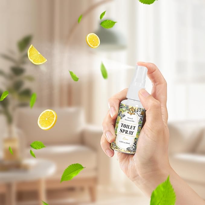 STRN Toilet Spray, 3-Pack Lemon, Mint & Lavender Natural Scent, Portable Instant Odor Deodorizer for Home, Bedroom, Travel Size