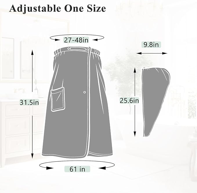 Women’s Adjustable Spa Wrap Towel Set, Microfiber Body Wrap Bathrobe with Matching Hair Towel, Super Absorbent & Quick Dry Shower Wrap for Home, Gym, Pool – Light Green(Light Green)