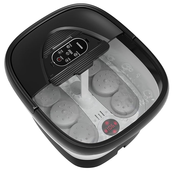 Collapsible Foot Spa with Heat and Remote, Heated Foot Bath Massager with Timer, and 24 Motorized Shiatsu Massage Balls, Foot Soaking Tub Supports Hot/Cold Water Soaking