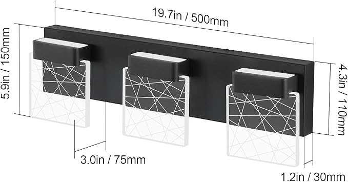 Aipsun Black Vanity Light Modern LED Bathroom Vanity Lighting Fixtures 3 Light Bathroom LED Wall Light 6000K