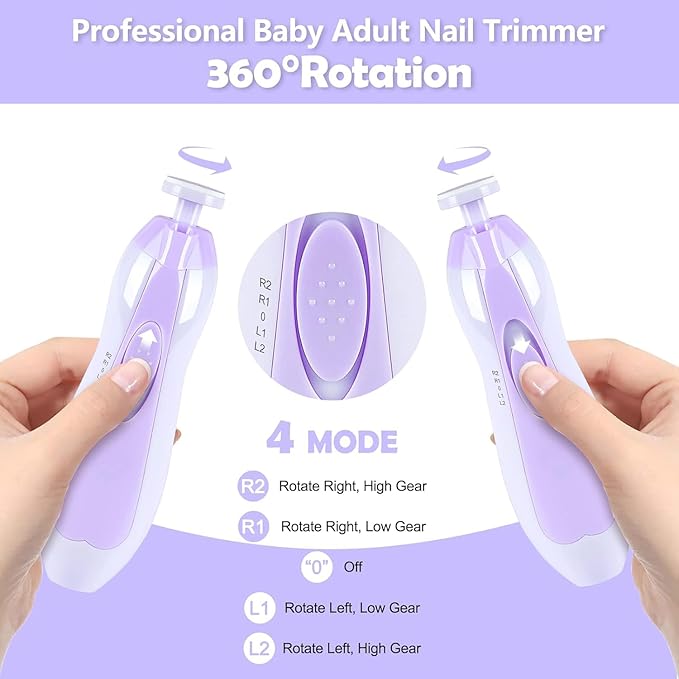 Qunlions life Baby Nail Trimmer Electric, 6 in 1 Baby Nail File Clippers Infant Grooming Kit Manicure Set for Toddler or Adults, Purple