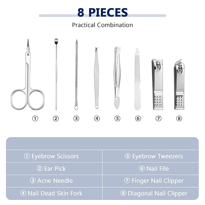 Hanaive 6 Set Manicure Set 48 Pcs Nail Clippers Pedicure Kit Gift for Mother's Day 8 in 1 Stainless Steel Grooming Kit Professional Nail Care Tools with Luxurious Travel Case for Men Women(Black)