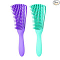 Detangling Brush for Women's Afro American/African 3a to 4c Kinky, Wavy, Curly, Coily Hair - Knots Detangler and Scalp Massage Comb for Wet/Dry/Oil/Thick/Long Hair (2 pcs, Purple-Green)