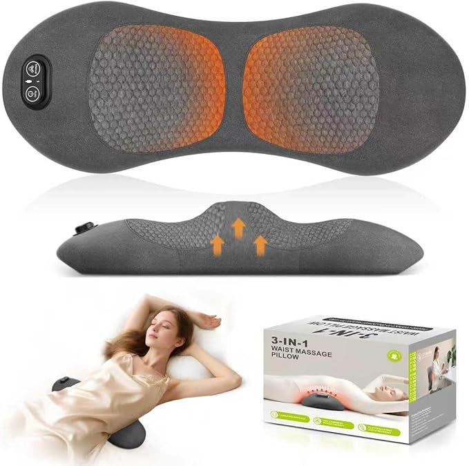 Smooth Triple Fusion 3-in-1 Lumbar Pillow Back Massager with Heat, Vibration & Traction – Rechargeable Cordless for Deep Tissue Pain Relief & Relaxation at Home & Office – Gift Idea