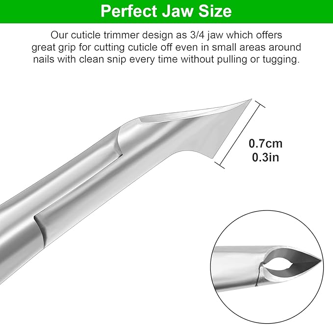 CGBE Cuticle Trimmer, 3/4 Jaw Extremely Sharp Cuticle Nippers, Professional Nail Cuticle Trimmer Tools, Non-Slip Silicone Handle Cuticle Clipper for Nail Care Pedicure Manicure Nail (Green)
