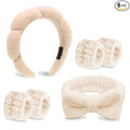 Khaki Spa Headband and Wristband Set-Headband for Washing Face Sponge Skincare Headbands Makeup Headbands for Women Girls Cute Bow Skin Care hairband Soft Bubble Face Wash Head band for Women