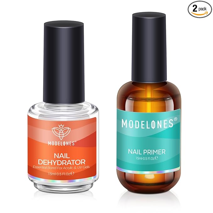modelones 15 ml Nail Dehydrator and Primer, Acid Free Base Coat Natural Prep Dehydrate & Bond Primer Kit, Hema-Free Acrylic Nail Supplies