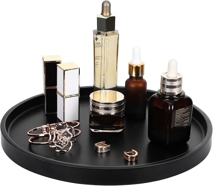 Shinowa Vanity Tray, Resin Bathroom Decorative Tray Catchall Organizer Jewelry Dish Tray for Bathroom Bedroom Counter-top Vanity Organization Vanity Table Jewelry Organizer, Matte Black