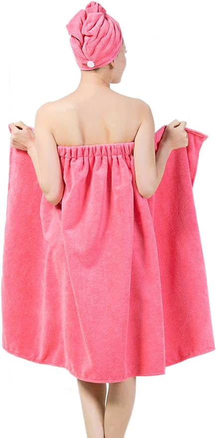 FakeFace Women Absorbent Microfiber Bath Towel Body Wrap Set Gym Spa Robe Dry Hair Cap Beach Pool Shower Dress Towel Cover up