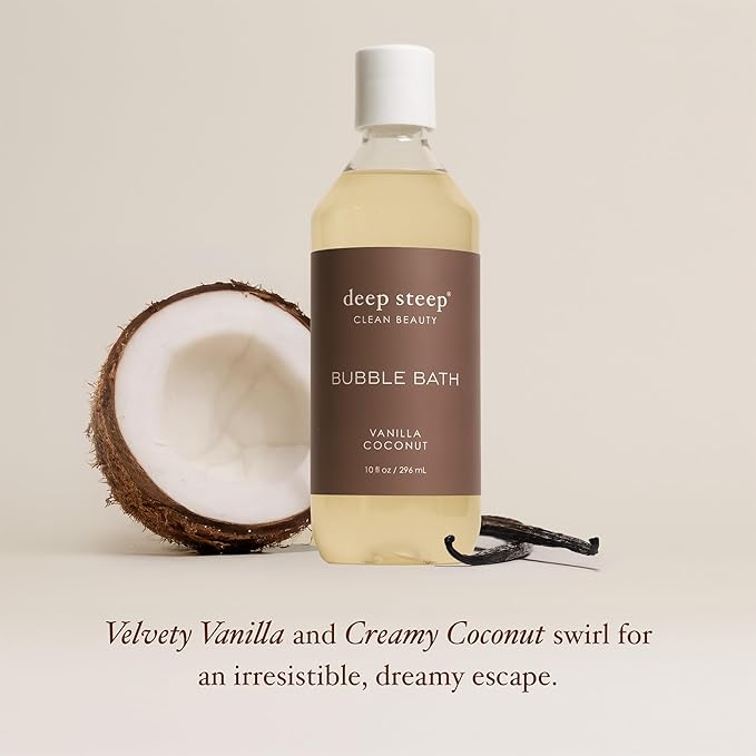 Deep Steep Bubble Bath, Vanilla Coconut, 10 oz – Soothing Soak with Shea Butter, Argan Oil, Aloe Vera & Coconut Oil – Vegan, Sulfate-Free, PH-Balanced Clean Beauty