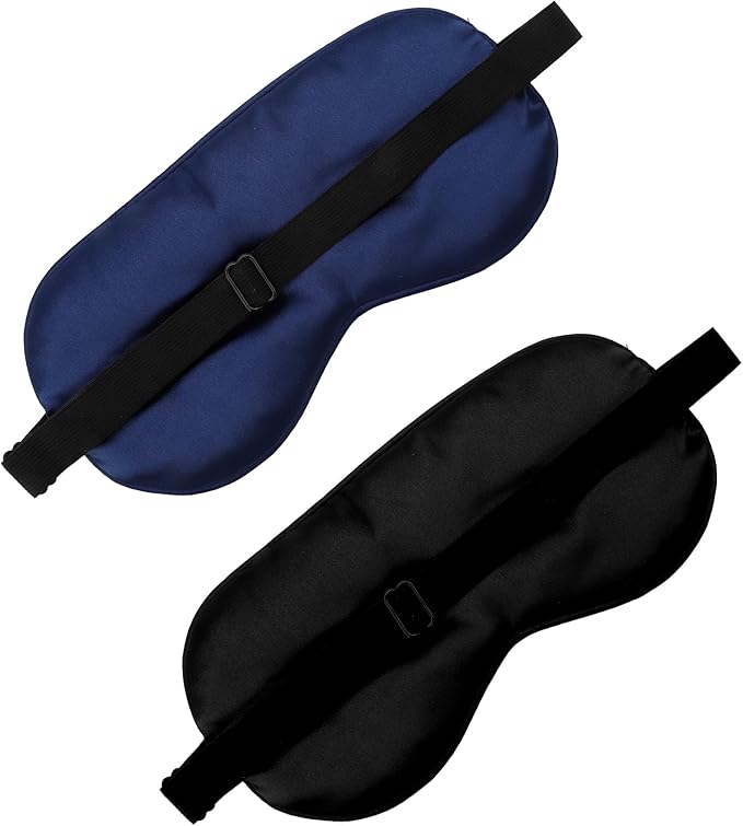 2 PCS Black Blue Satin Sleep Masks, Adjustable Silk Eye Mask for Sleeping, Eye Sleep Shade Cover, Blind Folds Soft Breathable Blindfold for Play Party Games Airplane Travel Essentials Cover Gifts