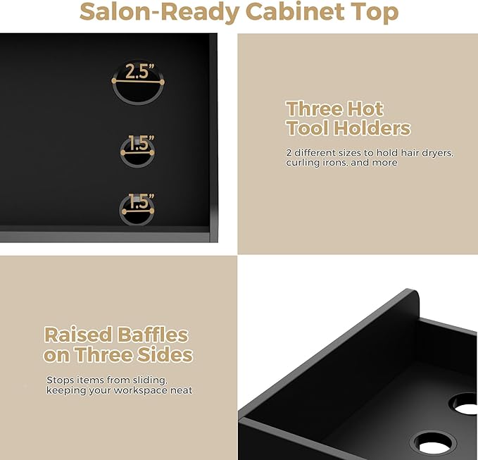 Salon Storage Cabinet Barber Station, Free Standing Hair Styling Station with Drawers, Hair Dryer Holders and Adjustable Shelves, Beauty Salon Spa Equipment