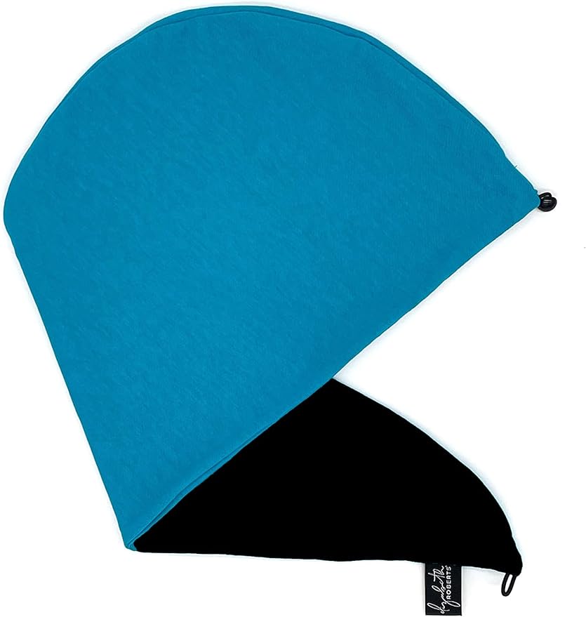 Elizabeth Roberts 100% Cotton T Shirt Hair Towel Wrap Plopping Essential Turban Style Hair Drying Towel for Women and Men All Hair Types and Styles, Black/Aquamarine Reversible