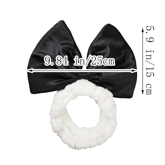 JIAHANG Large Bow Facial Spa Headband, Skincare Making Up Satin Bow Hairband for Women Girls