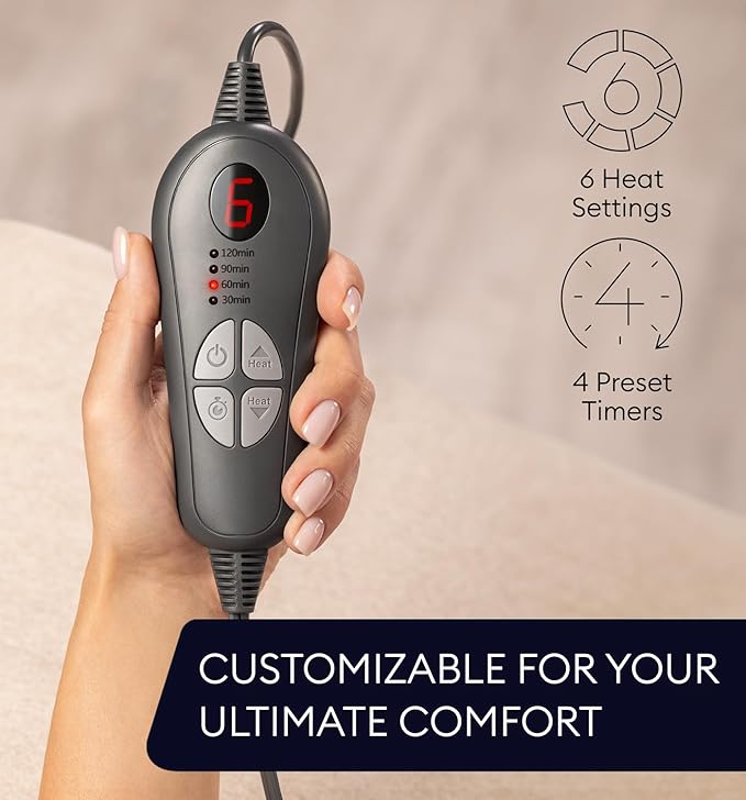 GENIANI Electric Heating Pad for Back Pain & Cramps Relief, Electric Throw, Auto Shut Off, Machine Washable, Double Sided Heating Pad for Neck & Shoulder (12×24", Charcoal Black)