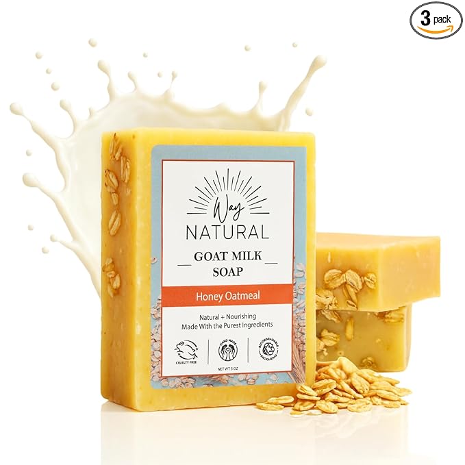 Honey Oatmeal Soap Bar (3 Pack) - Goat Milk Soap for Men, Women & Kids - Natural, Handmade w/Real Milk - Dry, Sensitive Skin, Hands/Body - Premium, Gentle, No Dyes - (Large, 5oz)