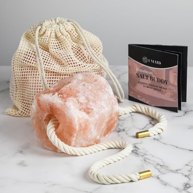 UMAID Himalayan Pink Salt Rock for Shower & Bath – Salt Buddy™ 4 lb Hanging Mineral Rock, Mothers Day Gifts for Mom, Wife, Daughter, Solid Himalayan Stone for Spa-Inspired Relaxation & Self-Care